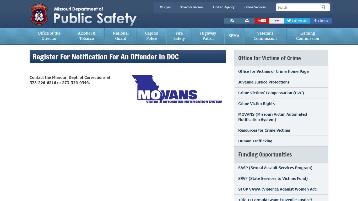 Register For Notification For An Offender In DOC - dps.mo.gov